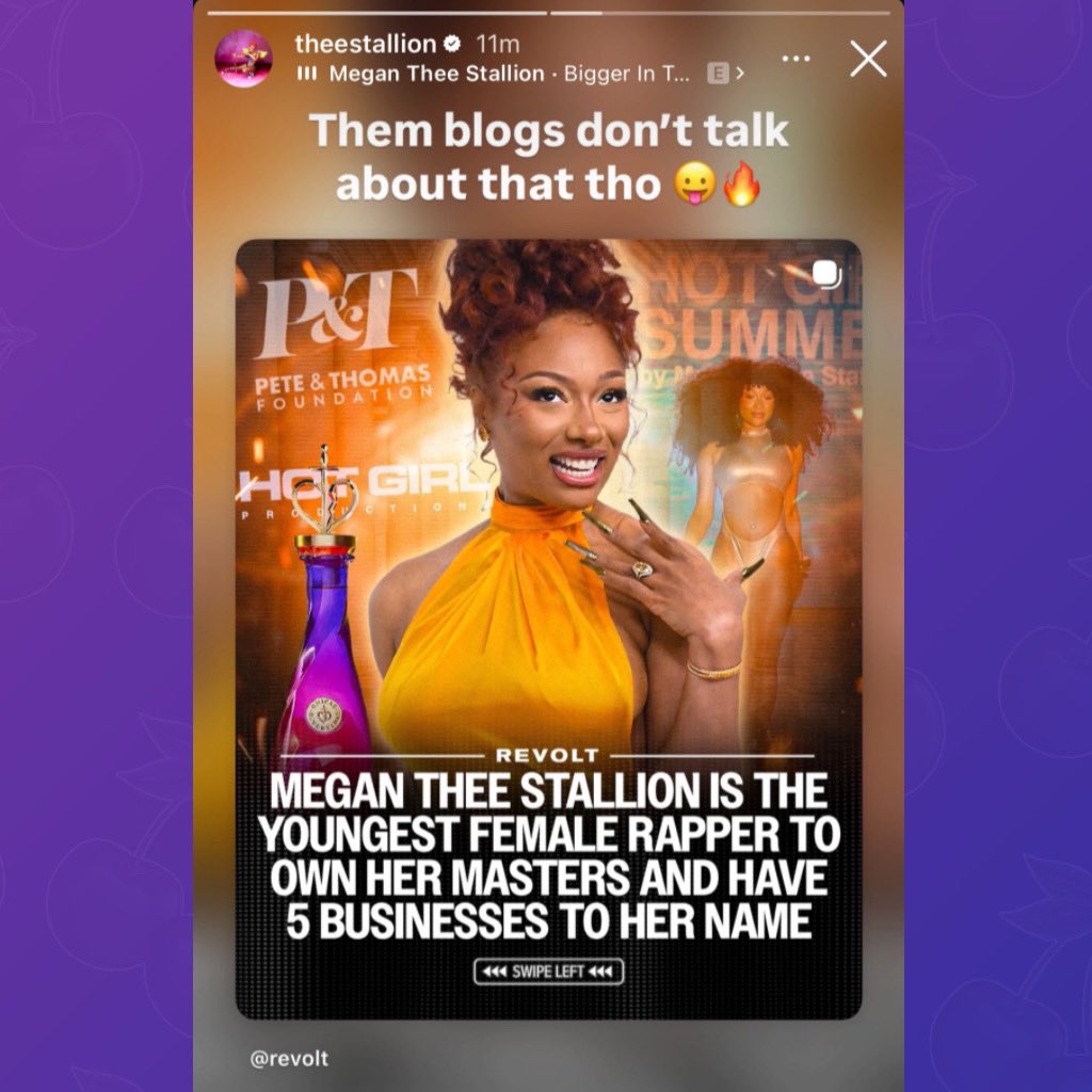 Megan Thee Stallion shares post about her owning her masters and having five businesses:

“Them blogs don’t talk about that tho 😛🔥”