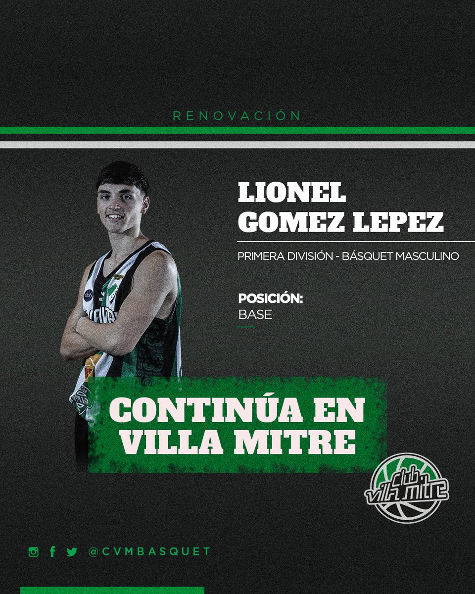 𝐑𝐄𝐍𝐎𝐕𝐀𝐂𝐈𝐎𝐍 🔜 

Lionel Gómez Lepez continúa en el club por una temporada más 💚🤍🖤

¡Que sea un gran año, Lio! Vamos por todo 💪

#VamosLosPibes #SomosFamilia