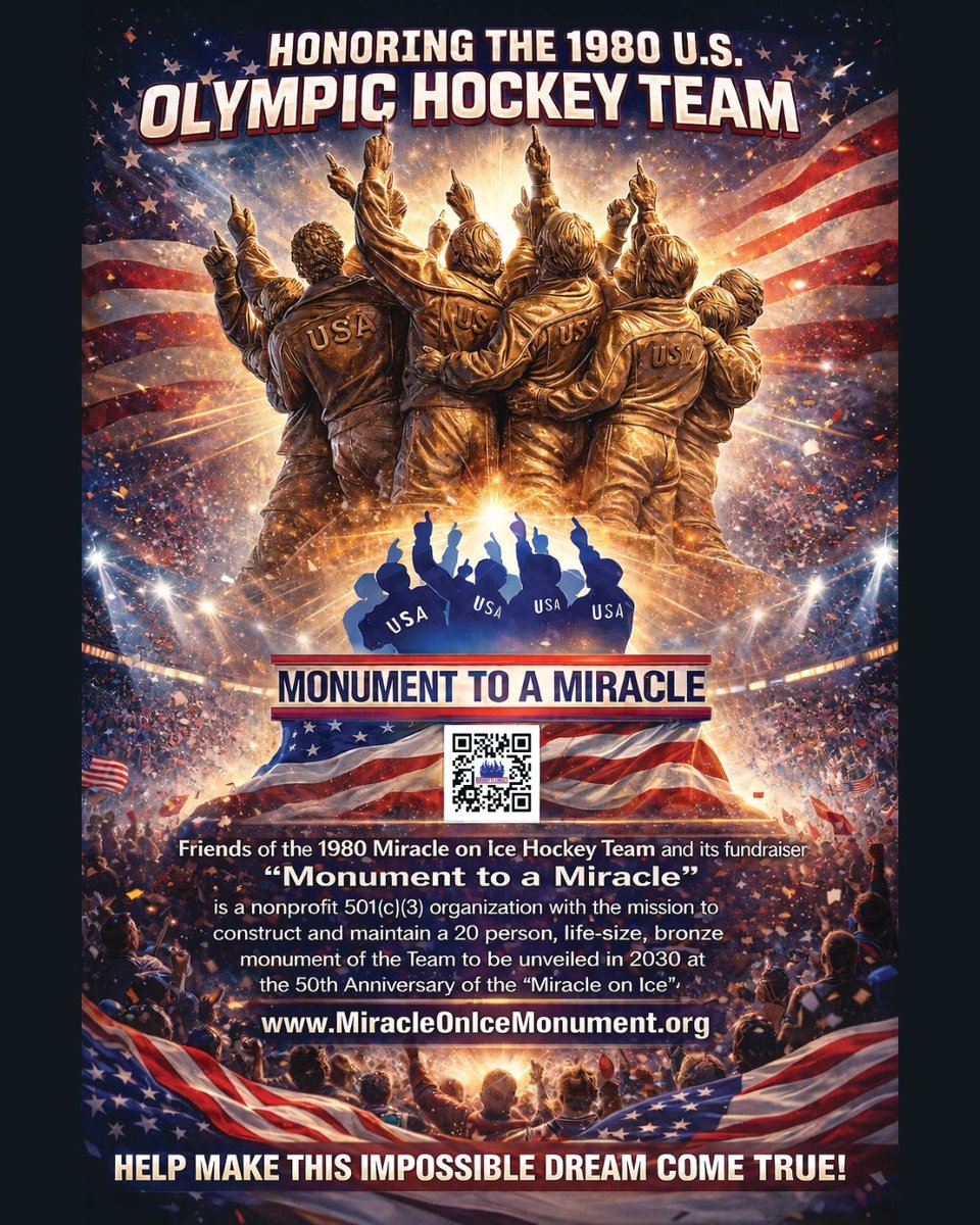 MiracleMonument's tweet photo. 🇺🇸 A MIRACLE THAT STILL MOVES A NATION 🇺🇸

From Lake Placid to the halls of Congress the story of the @1980MiracleTeam continues to inspire generations. Now, we’re building a @1980MiracleMonument. Learn more:  https://t.co/56ZfxA9gA9
✨ Help make this impossible dream come true. https://t.co/7KG3WHMSX7
