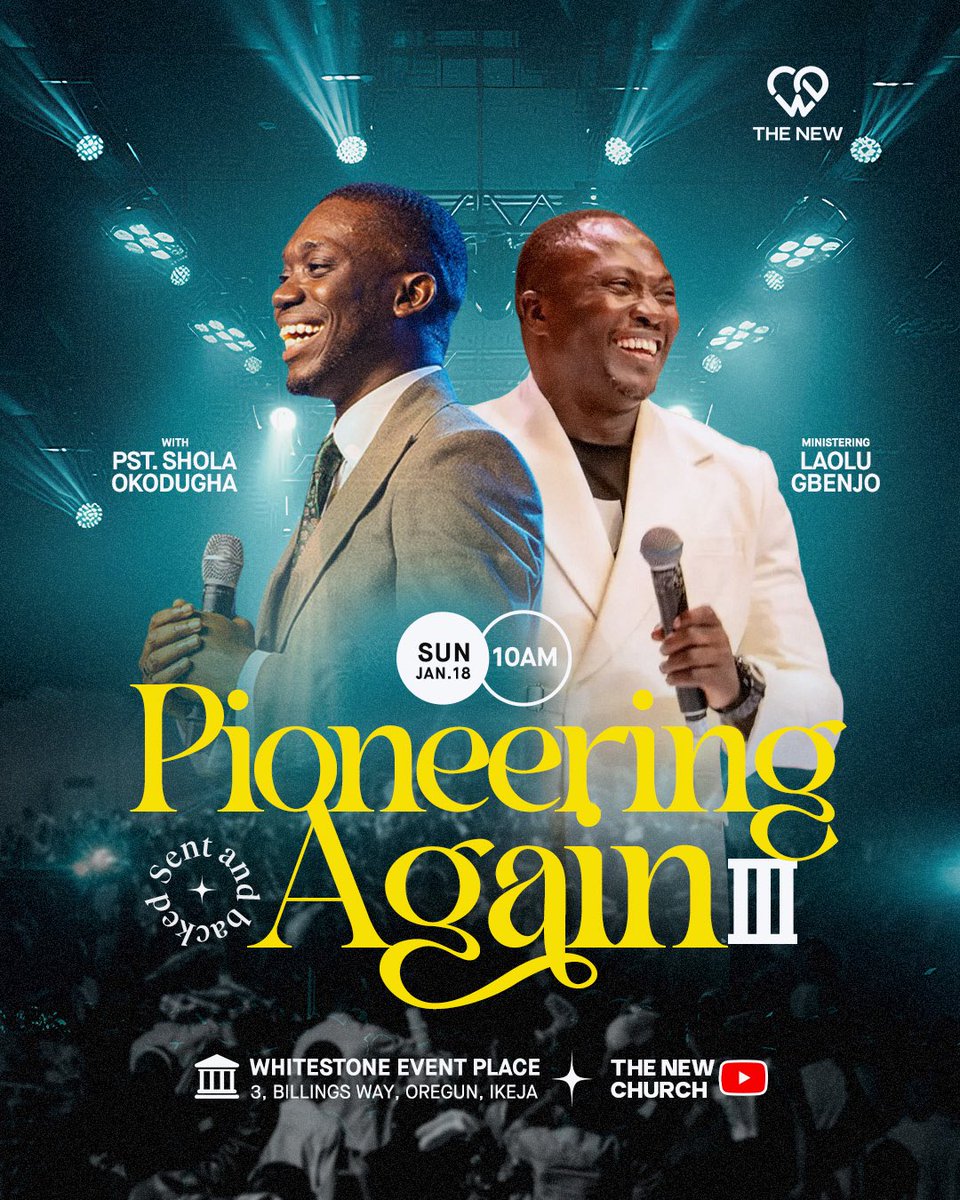This Sunday, we press deeper into Pioneering Again as believers, a timely word for this season and a service you truly don’t want to miss.

📍 Whitestone Event Centre, Billings Way, Ikeja
🕙 10:00 a.m.

Come expectant. Come with your loved ones.

#PioneeringAgain
#WeAreTheNew