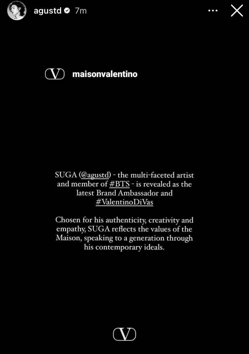 CYPHERS_DDAENG3's tweet photo. agustd 3 years ago ig story post
#SUGAxValentino #SUGA https://t.co/hxHTV7eTuc