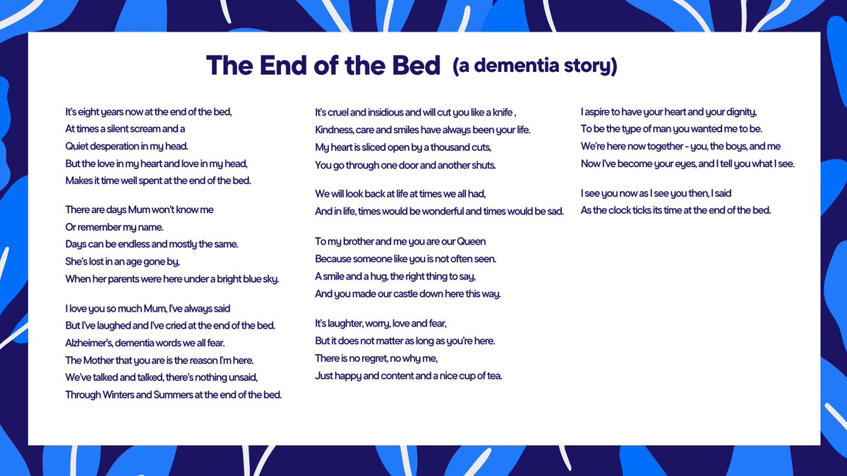 Thank you to Helen from Professional Carers who, with permission, has shared this beautiful poem which was written by a son who cares for his mum. Helen said: "He hopes others who read it, will know they are not alone supporting their loved ones."