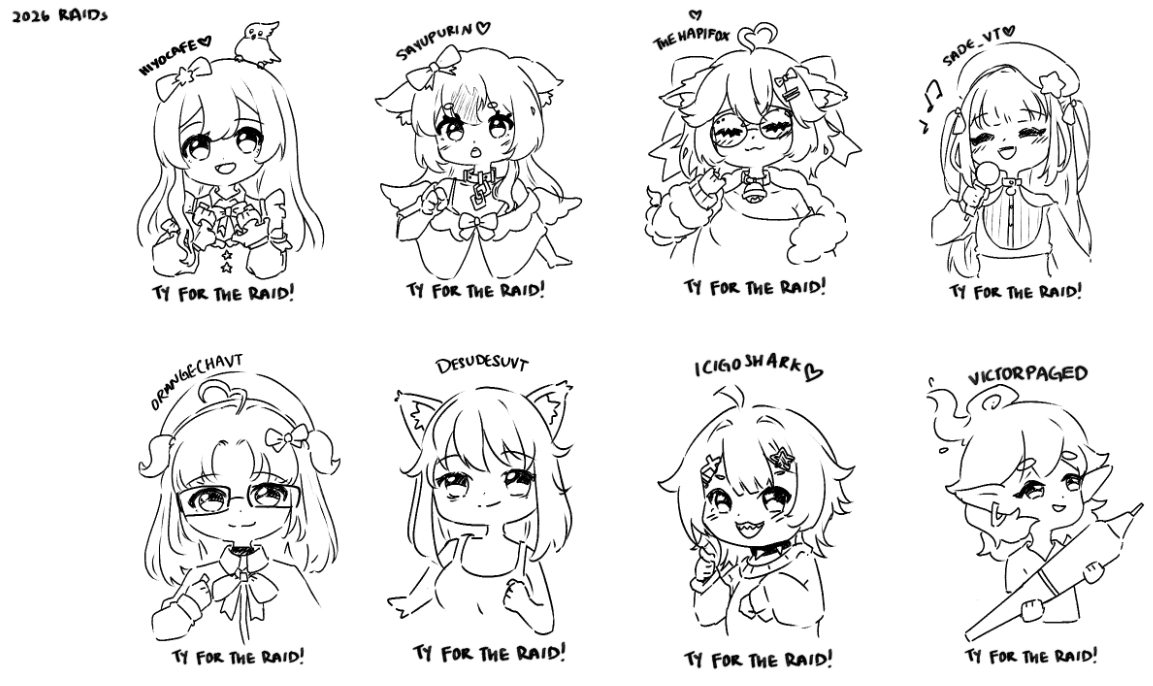 Thank you so much for raiding in for the first half of January! How long can I keep up with all the drawings?? XD
I appreciate you all so muchhhhh!  (❁´◡`❁)