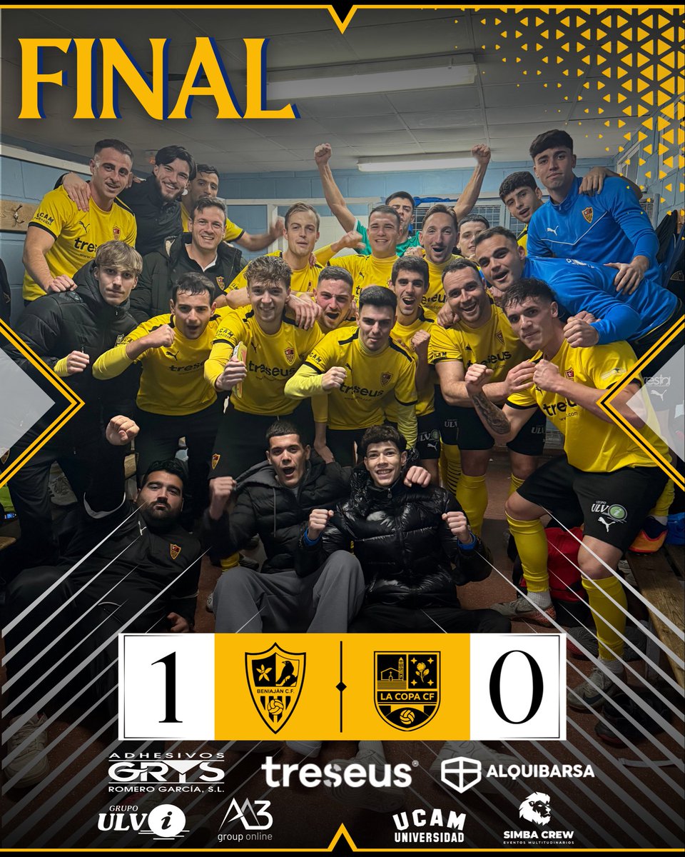//FINAL//

🤩¡¡¡FFFIIINNNAAALLLL!!!🤩

VICTORIA DE NUESTRO SENIOR EN CASAAA💪🏻

Gran compromiso y trabajo de todo el equipo, que consigue la victoria con gol de Jony en la primera parte👏🏻

A SEGUIR ASÍ EQUIPO💛🖤