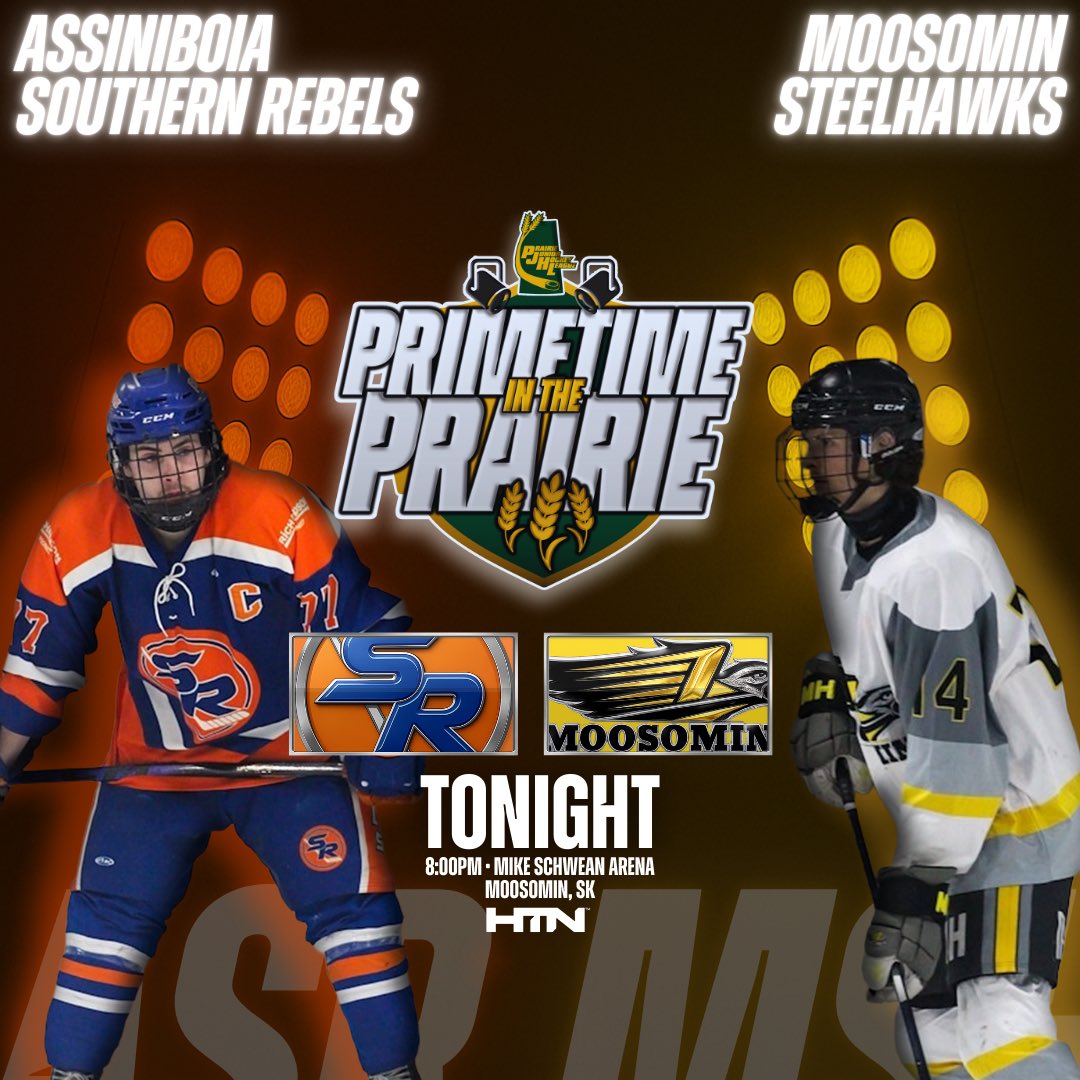 The Moosomin #Steelhawks face off against the Assiniboia #SouthernRebels for the second time in as many nights, TONIGHT at 8pm on #PrimetimeInThePrairie!

Follow along for scores and news!