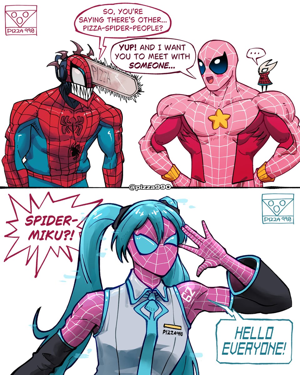 I saw a stupid dream where my Spider-Man crossover characters had a meeting and surprisingly a Spider-Miku was showing up??? So I quickly drew it