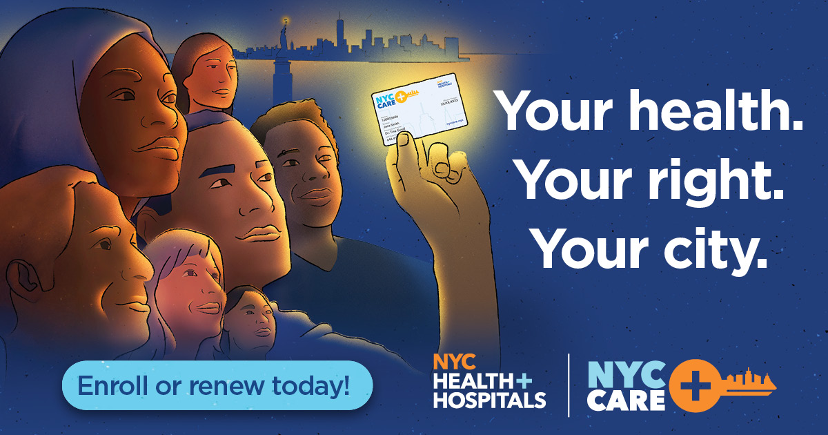 NYCHealthSystem's tweet image. If you’re a New Yorker, you can access low- to no-cost health care regardless of your immigration status or ability to pay. Enroll or renew at on.nyc.gov/31TNbg1 or call 646-692-2273.