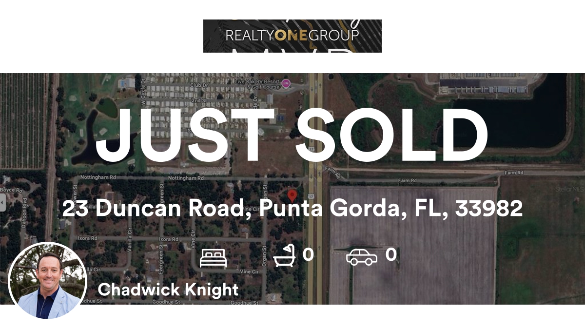 ChadwickSellsFL's tweet photo. 📍 23 Duncan Road, Punta Gorda, FL, 33982

My latest sale on RateMyAgent.
SL 3321115
https://t.co/g2kXUJYddc

...
#ratemyagent #realestate https://t.co/ZVRMR7qxVH