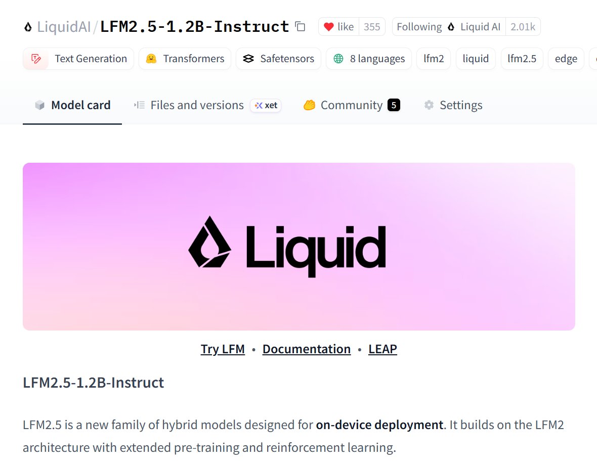 maximelabonne's tweet photo. LFM2.5-1.2B-Instruct became our most popular model on @huggingface in only 10 days 🥳

The LFM2 family also crossed 5M downloads

Lots of things to celebrate next week! https://t.co/GLeNLLvTqJ