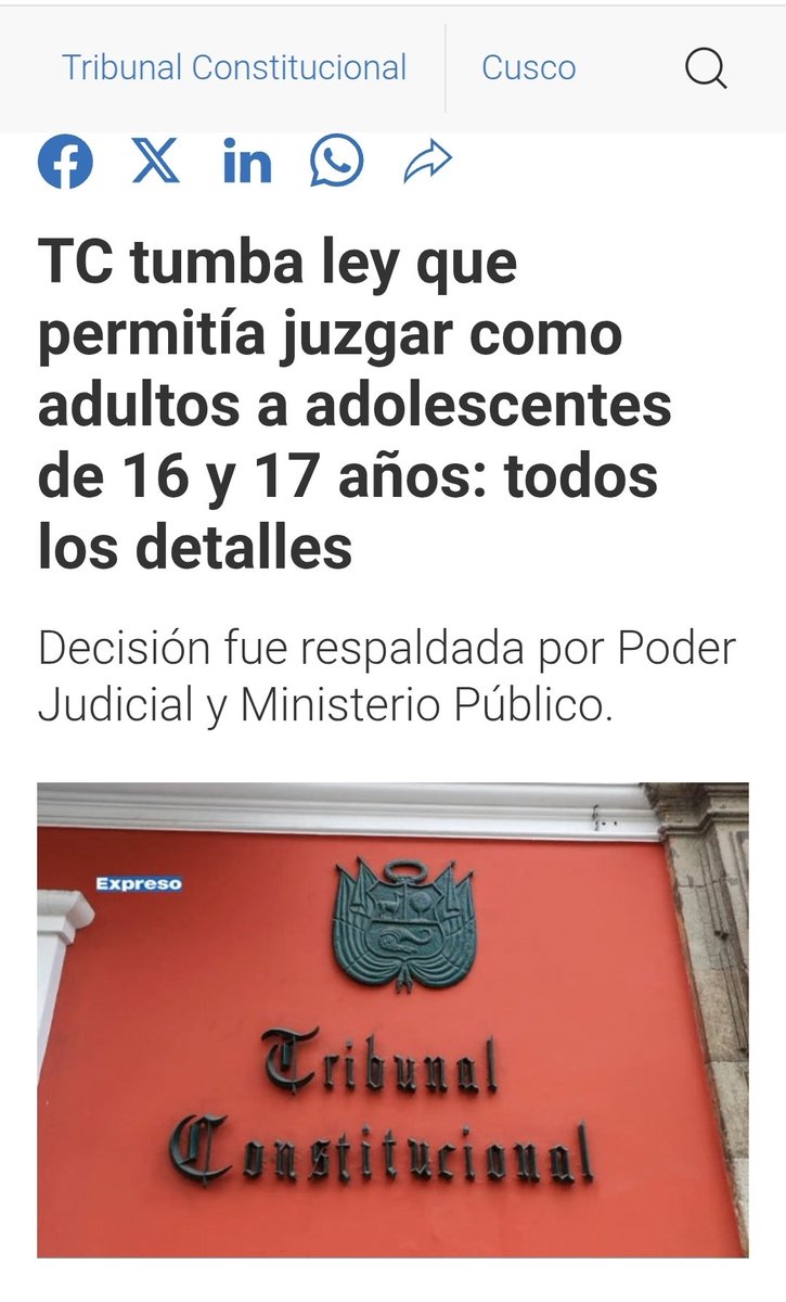 !CARTA LIBRE PARA Q DELINCUENCIA JUVENIL ASALTE Y MATE!
El TC da la espalda a las víctimas
La decisión obliga a modificar la Constitución, para ellos priman los derechos de los asaltantes y sicarios y olvida el interés general de los peruanos.
!EL PAIS CLAMA X JUSTICIA SEGURIDAD!