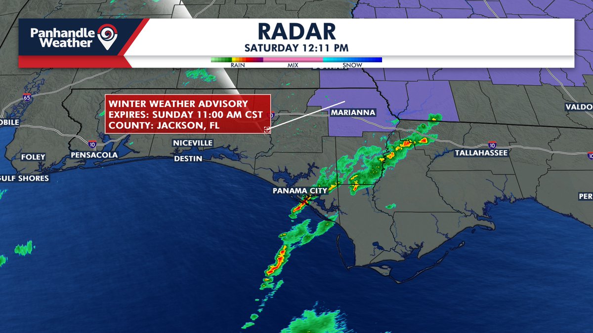 A Winter Weather Advisory has been issued for Jackson Co in NWFL for light snow accumulations (<1") mainly confined to grassy surfaces early Sunday AM.
Download the Panhandle Weather App now at Onelink.to/panhandleweath…