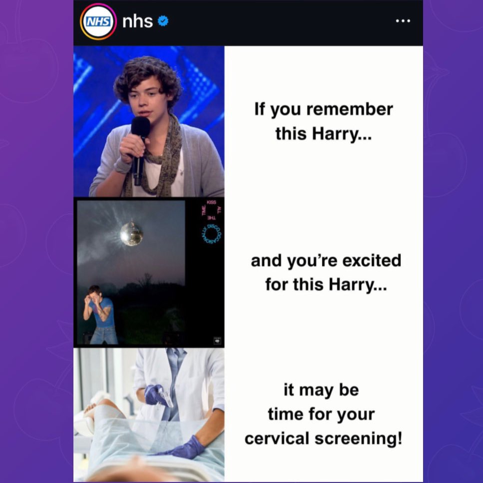 The NHS shares Harry Styles-themed post reminding eligible people to book a cervical screening.