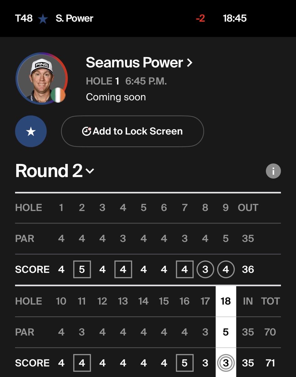 Power_Tracker1's tweet image. Seamus eagled the par-5 18th last night to make the cut in clutch fashion. 🔥💪🏼

Off for round three in 25 minutes.