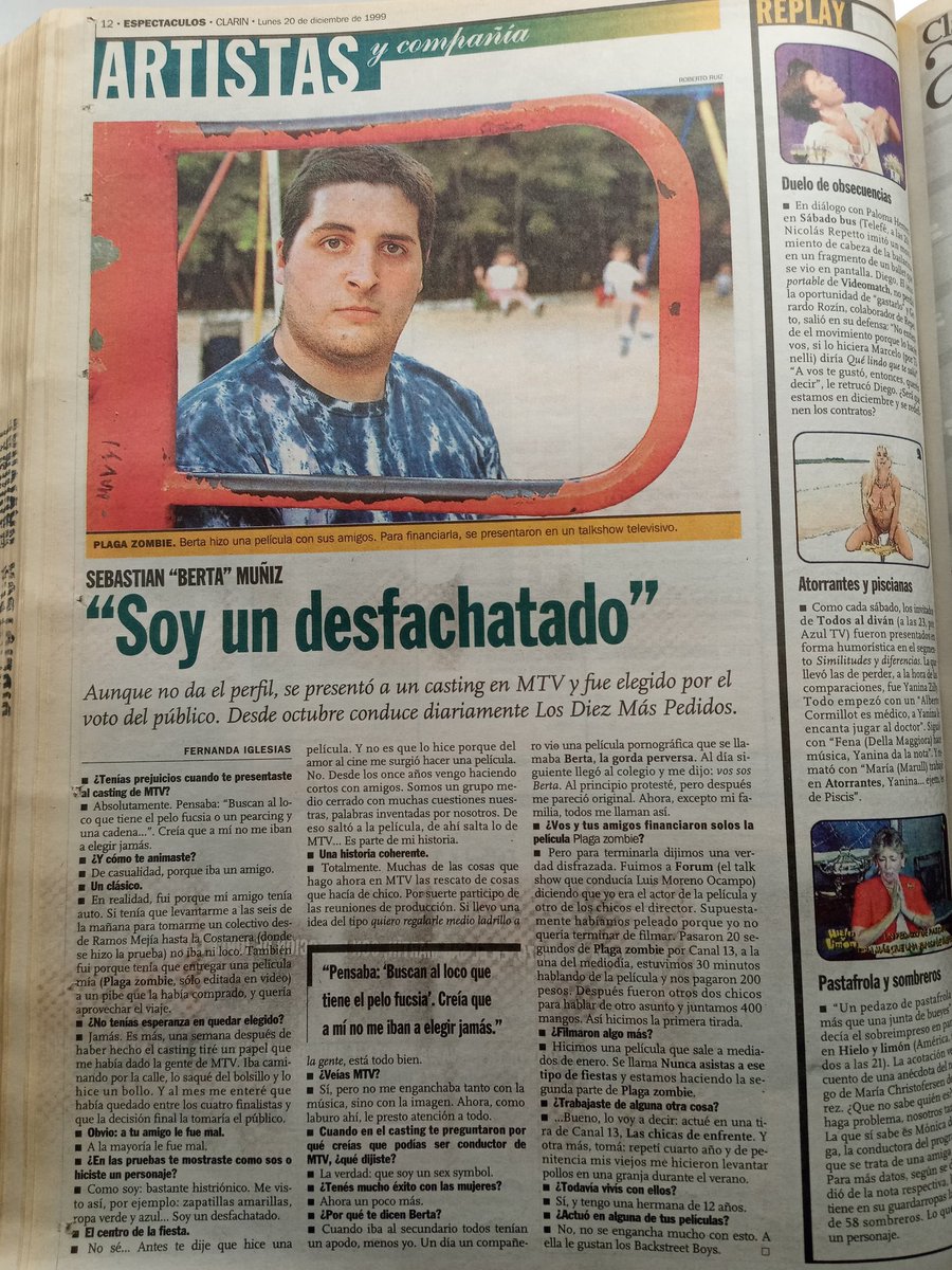 Berta se definía como un "desfachatado" y cuenta que quedó en MTV porque era un "sex symbol". Historias de FARSA y el verdadero origen del apodo: una película porno. Entrevista a Berta, el mejor VJ de MTV. Salió en Diario Clarín del 20 de diciembre de 1999. ¿Se acuerdan de Berta?