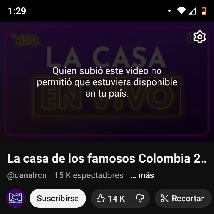 Jajajaja rcn está tan exigente que ni a los Colombianos deja ver en Youtube la #LaCasaDeLosFamososCol3 jajaja