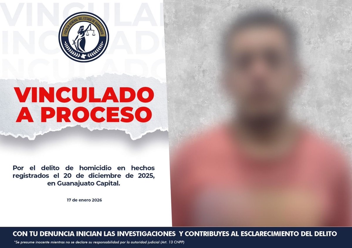 🚨 Vinculación a proceso por homicidio en Guanajuato Capital

La Fiscalía General del Estado de Guanajuato obtuvo la vinculación a proceso de Carlos Obed “N”, presunto responsable del delito de homicidio, ocurrido en la ciudad de Guanajuato. 

De acuerdo con la investigación, los