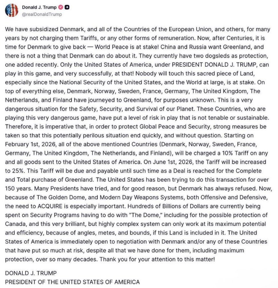 Looks like that Americans will have increased import taxes (aka tariffs) on European goods which Americans will pay. It also proves that the European troop deployments in Greenland got under Trump’s skin.