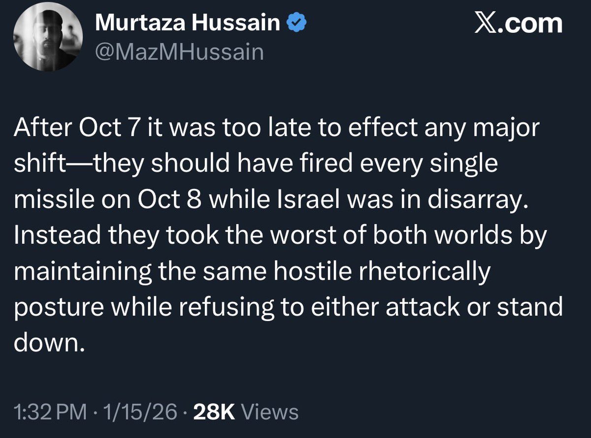 Murtaza Hussain, Drop Site contributor, says that the Iranian regime should have committed genocide against Israel on October 7.

In retrospect, it’s easy to say that Israel’s heroic victory was inevitable, given how much people have lied about genocide.

But make no mistake: It