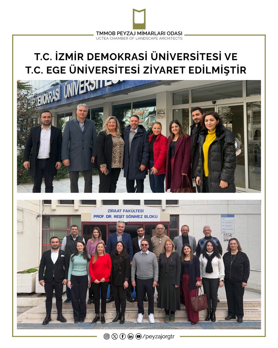 T.C. İZMİR DEMOKRASİ ÜNİVERSİTESİ VE T.C. EGE ÜNİVERSİTESİ ZİYARET EDİLMİŞTİR

TMMOB Peyzaj Mimarları Odası
16. Dönem Yönetim Kurulu