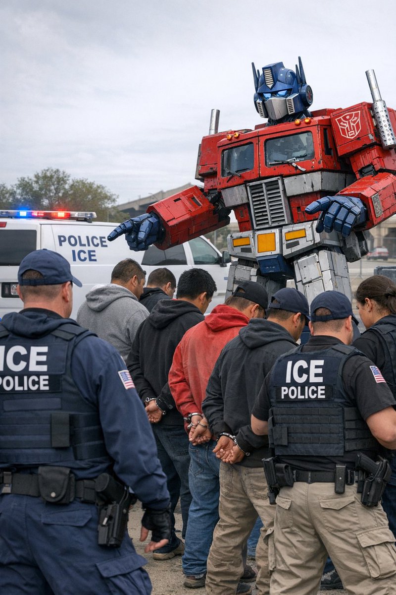 LibsOfTFs's tweet image. Inspired by @danielwarrenart. Optimus Prime out here working with the good guys. Deport the illegal aliens, whether it be Decepticons or non-Americans.