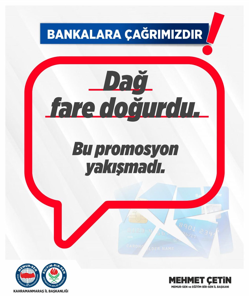 Promosyon değil, 
teklif komik."

Bu promosyon yakışmadı. 

#Kahramanmaraş I #EğitimBirSen l #BankaTercihimDeğişti I #ÖğretmeneDeğer I #EmeğeSaygı I #PromosyonGerçeği