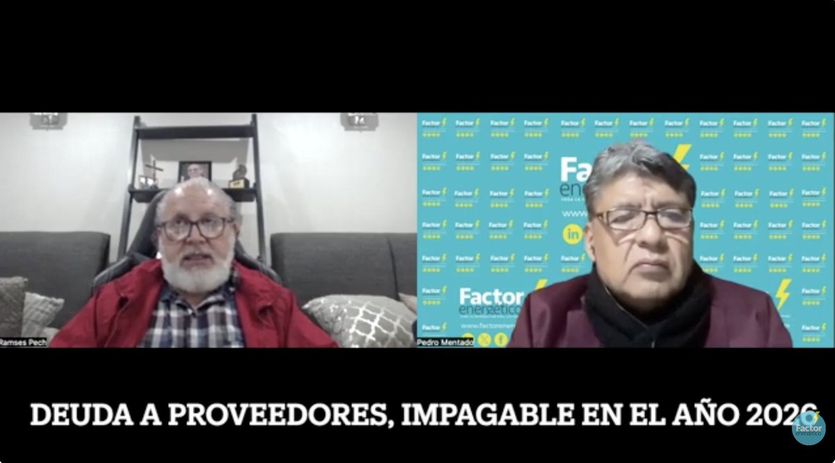 #LosEspecialistas <a href="/economiaoil/">Ramses Pech</a> Ramses Pech habla de CFE y Pemex. Fortalezas y debilidades de cara al 2026
<a href="/CFEmx/">CFEmx</a> <a href="/Pemex/">Petróleos Mexicanos</a> <a href="/SENER_mx/">SENER México</a> <a href="/GobiernoMX/">Gobierno de México</a> 
<a href="/F_Energetico/">Factor Energético</a> #LaEntrevista

 youtu.be/25DyjU3FSq8si=…