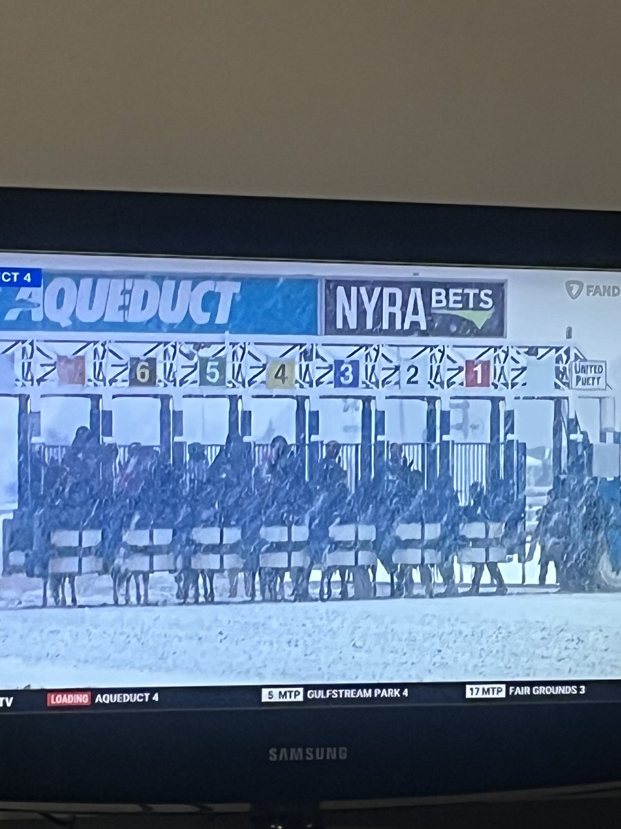 DGLebowitz's tweet image. Snowing at Aqueduct!