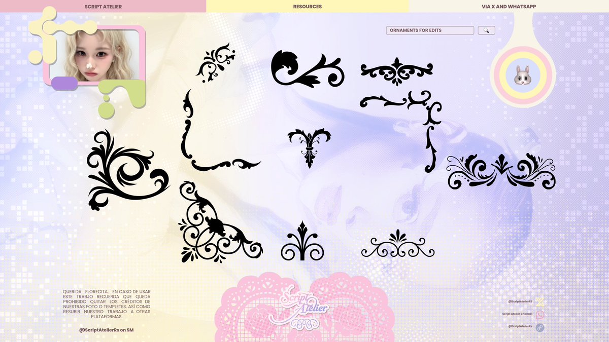 ㅤ⠀⠀
⠀⠀⠀ ♡ ິ ⠀⠀⠀· ⠀⠀script atelier⠀ㅤ᩼ ⠀⠀⠀🐰

Paquete de +110 vintage ornaments en png. ♡ Compilación realizada con mucho cariño y esfuerzo dando créditos a los respectivos creadores y artistas. ♡ 

Espero que sean de utilidad, si les gustan, saben que pueden