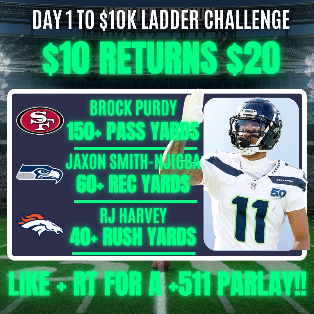 10to10k_'s tweet image. 🏈 NFL PLAYOFFS $10 to $10,000 Parlay 

🪜LET’S GET A WINNER TODAY AND CLIMB THE LADDER! 

❤️LIKE + REPOST FOR A +511 PLAYOFFS PARLAY!