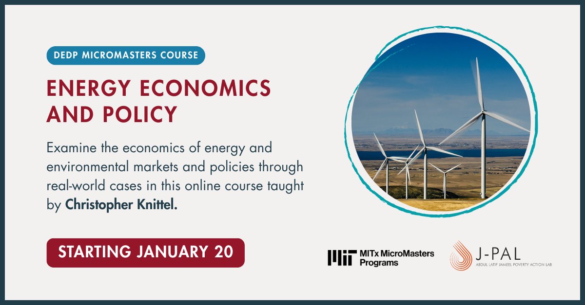 💡 Want to better understand carbon taxes, energy markets, and climate policy? Energy Economics and Policy, a new free online course from <a href="/JPAL/">J-PAL</a> and <a href="/MITxCourses/">MITx Courses</a>,  explores how economic tools shape real-world energy and climate decisions. Enroll now 🔗 bit.ly/3L56NJz