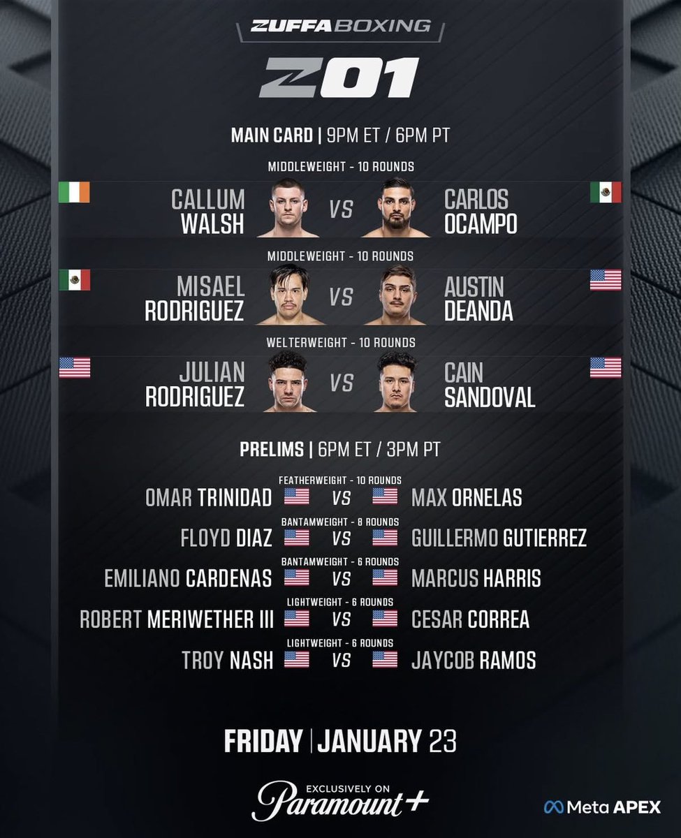 La première partie de #ZuffaBoxing01 est connue 🥊

Le poulain de Dana White, Callum Walsh 🇮🇪 (15-0), sera en main event.

Hâte de voir comment ça va se passer 👀
📅 Dans la nuit du 23 juin