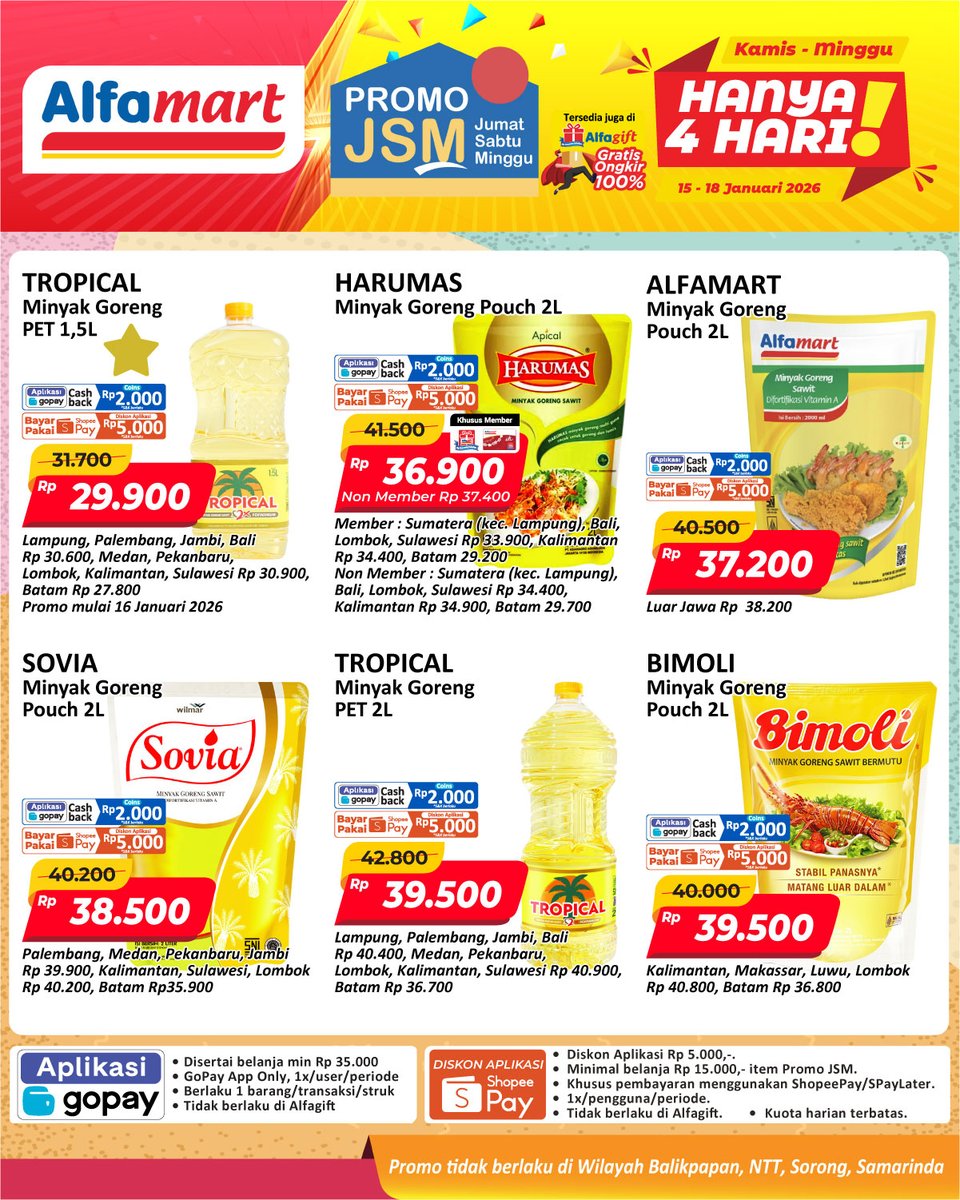 alfamart's tweet photo. BELANJA MAKIN PUAS! JSM KALI INI LEBIH PANJANG! 🥳🔥
✅ Periode lebih lama : 15 - 18 Januari 2026.
#Alfamart #PromoJSM #JSMAlfamart #KatalogJSM #PromoJanuari #BelanjaHemat #GratisOngkir https://t.co/uDJLI601od