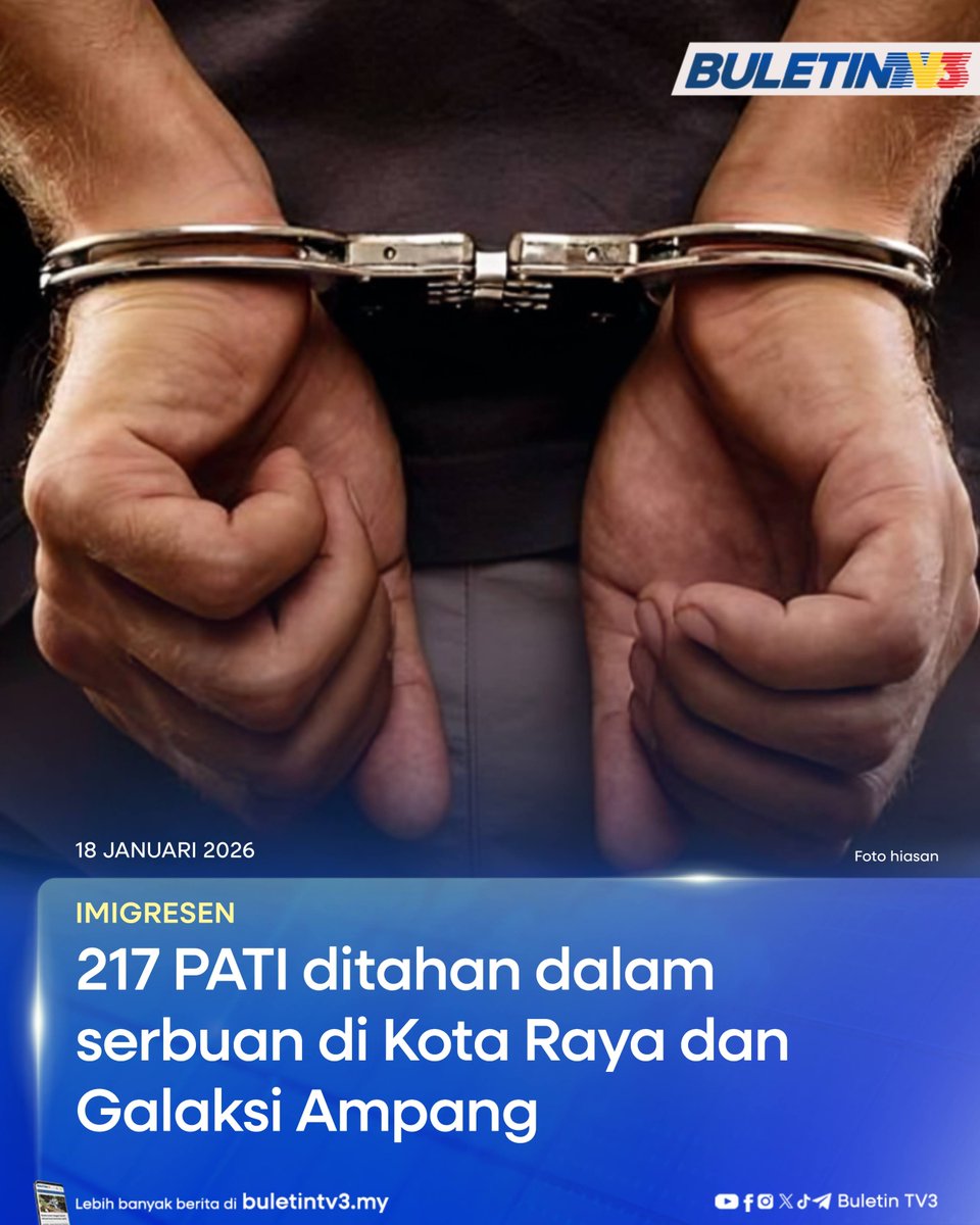 IMIGRESEN | Jabatan Imigresen Malaysia (JIM) menahan seramai 217 pendatang asing tanpa izin (PATI) dalam operasi penguatkuasaan di dua pusat perniagaan di ibu negara dan Ampang Jaya, Selangor.

#BuletinTV3 #BeritaTerkini #JIM #PATI #OperasiPenguatkuasaan #Imigresen

Berita penuh