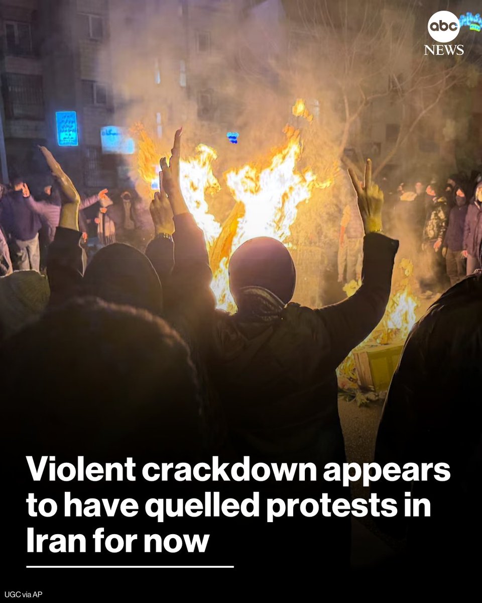 ABC's tweet image. A violent crackdown by Iranian security forces appears to have succeeded for now in driving protesters from the streets, according to activists and analysts who managed to speak with people inside the country despite the information blackout. abcnews.link/isazLiK