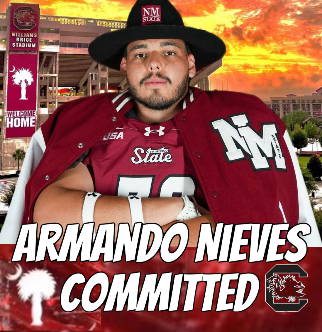 Gamecocks pick up New Mexico State OL Transfer Armando Nieves 6’7 315 Paradise Valley High School Phoenix, AZ