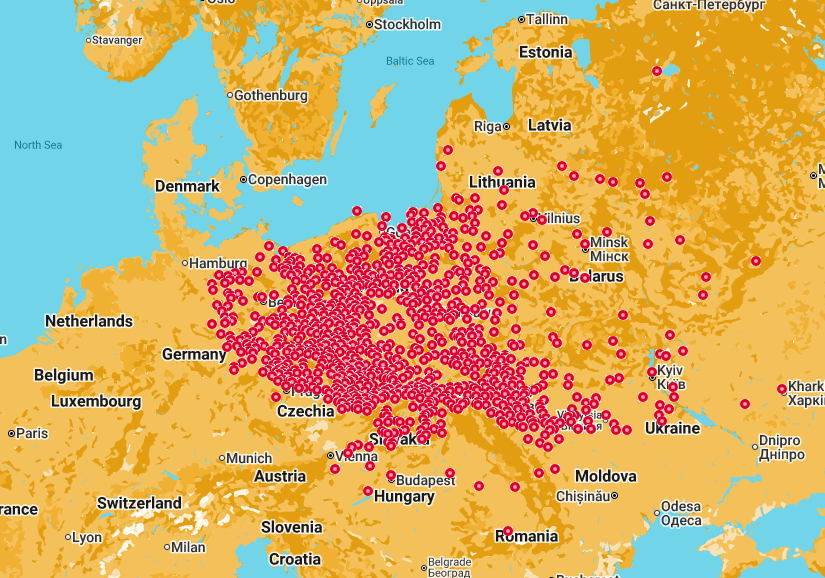 A map of cities in Europe which adopted the Magdeburg Law from 12th century onward.

It's very interesting how the German city of Magdeburg had influence over so many Eastern European cities.

Magdeburg Law granted high autonomy of cities and various privileges of merchants.