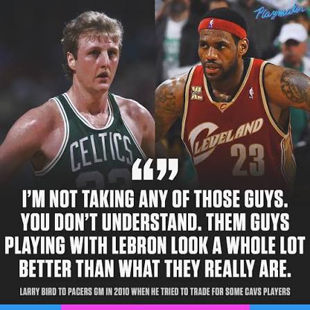 shendy456's tweet image. Larry Bird refused to trade for LeBron's teammates because he knew LeBron made them look better than they really were.

Completely dispelling the myth that "LeBron doesn't make his teammates better."
