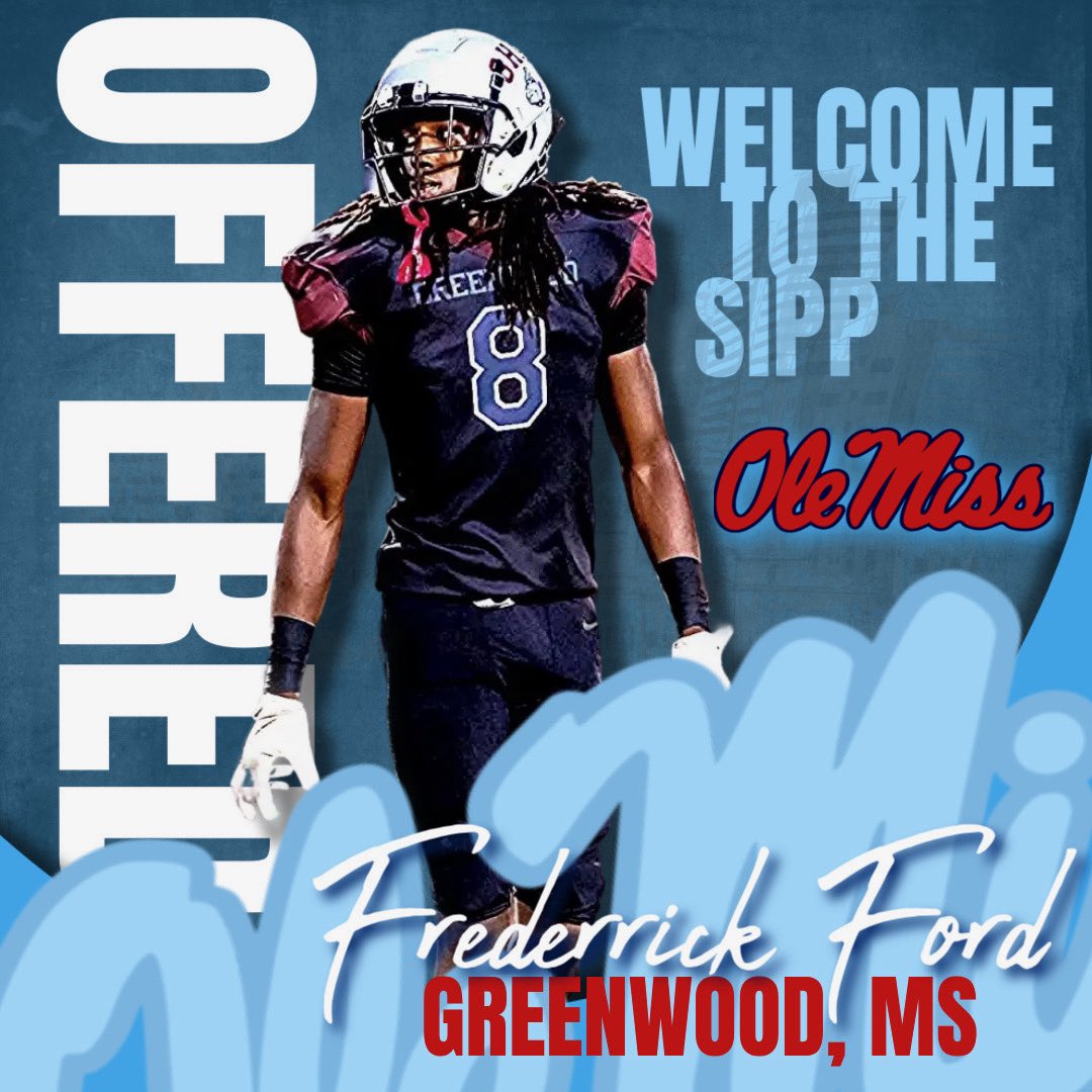 After a great conversation with <a href="/drm_12/">Donte Moncrief</a> I’m blessed to receive my first full ride scholarship from SEC <a href="/OleMissFB/">Ole Miss Football</a>  The SIPP!
<a href="/SWiltfong_/">Steve Wiltfong</a> <a href="/DemetricDWarren/">Demetric D. Warren</a> <a href="/TomLoy247/">Tom Loy</a> <a href="/bshields0244/">Brandon Shields</a> <a href="/adamgorney/">Adam Gorney</a> <a href="/PrepRedzoneMS/">Prep Redzone Mississippi</a>