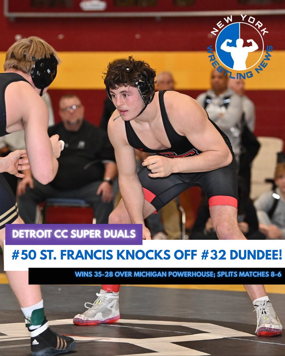 #50 St. Francis knocks off #32 Dundee at the Detroit CC Super Duals, and does so without Willy Wortkoetter in their lineup. 

Of note - Griffin LaPlante gets the 6-4 win over nationally ranked Blake Cosby, and Dominic Darch sticks state runner-up Rocco Redmon.