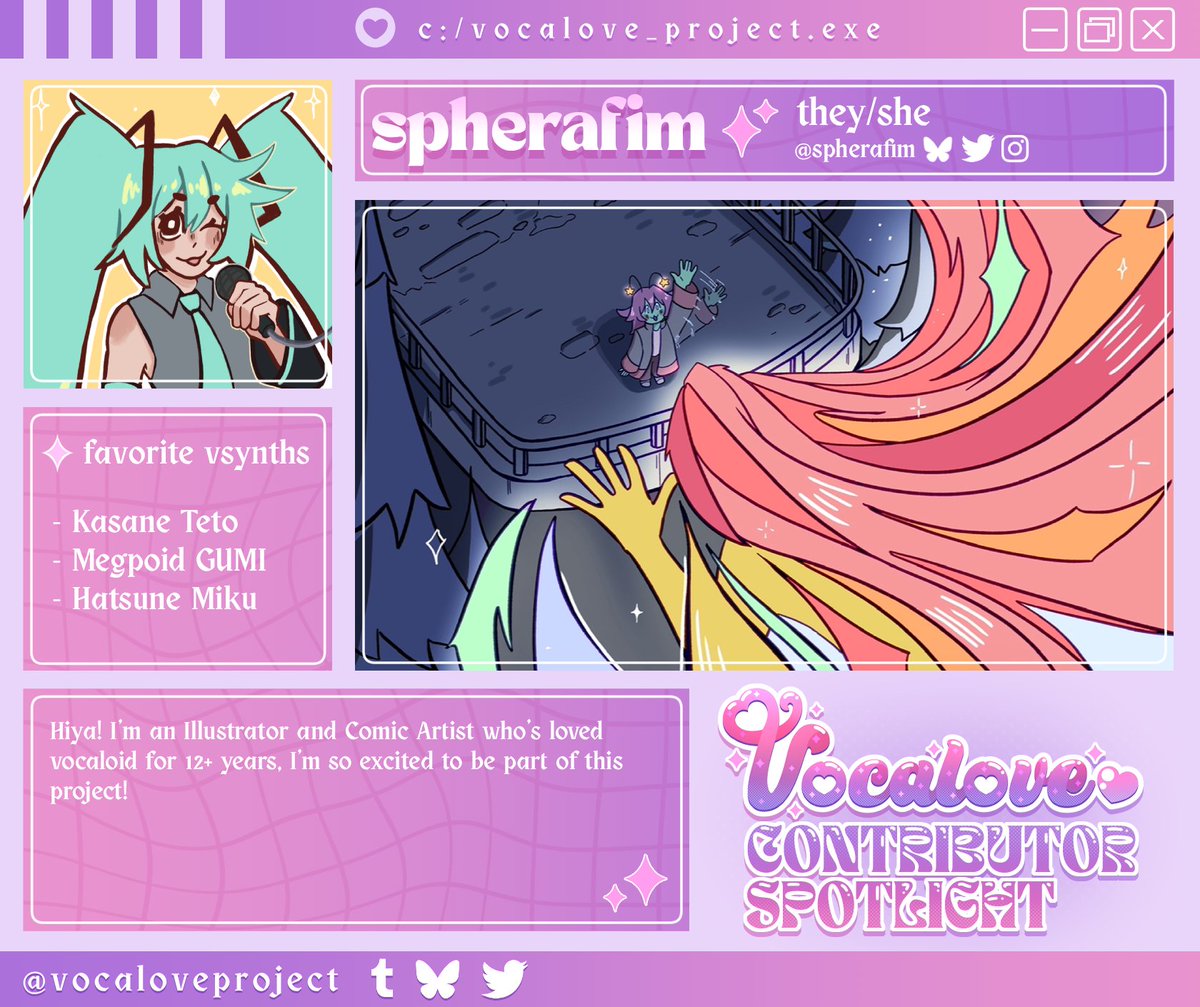 💜 𝗖𝗢𝗡𝗧𝗥𝗜𝗕𝗨𝗧𝗢𝗥 𝗦𝗣𝗢𝗧𝗟𝗜𝗚𝗛𝗧
Today we introduce our next contributor,
<a href="/spherafim/">Dia</a>!
Make sure to check their socials and support her ♡

🤍 [Bsly/IG] spherafim

#zinepromo #contributorspotlight
💌 vocaloveproject.tumblr.com