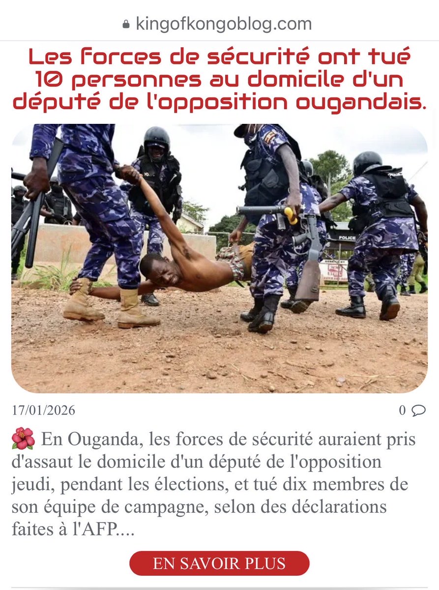 thekingofkongo's tweet photo. Les forces de sécurité ont tué 10 personnes au domicile d'un député de l'opposition ougandais. https://t.co/sTUA4zq3Up #CRIME #AFRIQUE INFO via @@thekingofkongo https://t.co/mvgtLZTWVM