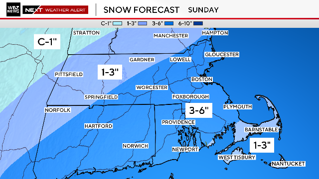 We have bumped up the snow projections for Sunday a bit...steadiest will be late afternoon through about midnight