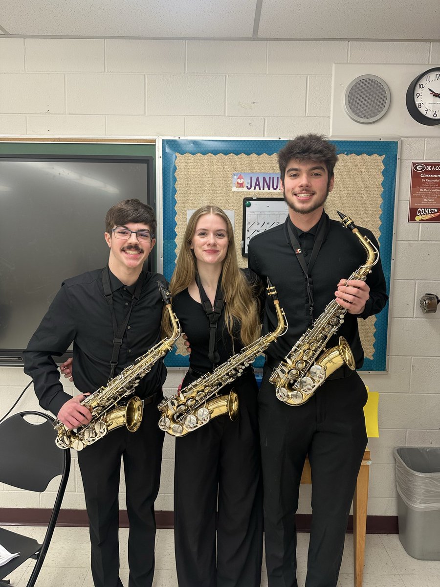 Congratulations to all our Solo &amp; Ensemble students who performed today! Our students earned eight Superiors (I) and one Excellent (II). Pictured here is our Sax Trio who earned a Superior Rating!