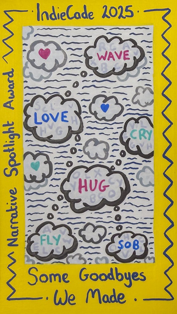 IndieCade's tweet image. The Narrative Spotlight Award goes to Some Goodbyes We Made, from @SafeFlightGames &amp;amp; Joey Schutz!  
store.steampowered.com/app/2705820/So… 

Award art by Professor Gillian Smith!