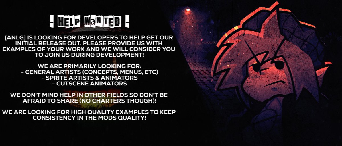 Hey there Analog Fans!

[ANLG] is currently looking for developers to help get our project out this year! If you're able to contribute in any way please shoot us a DM or comment with your examples!

We are looking for high quality examples!

#FNF #FridayNightFunkin #AnalogFunkin
