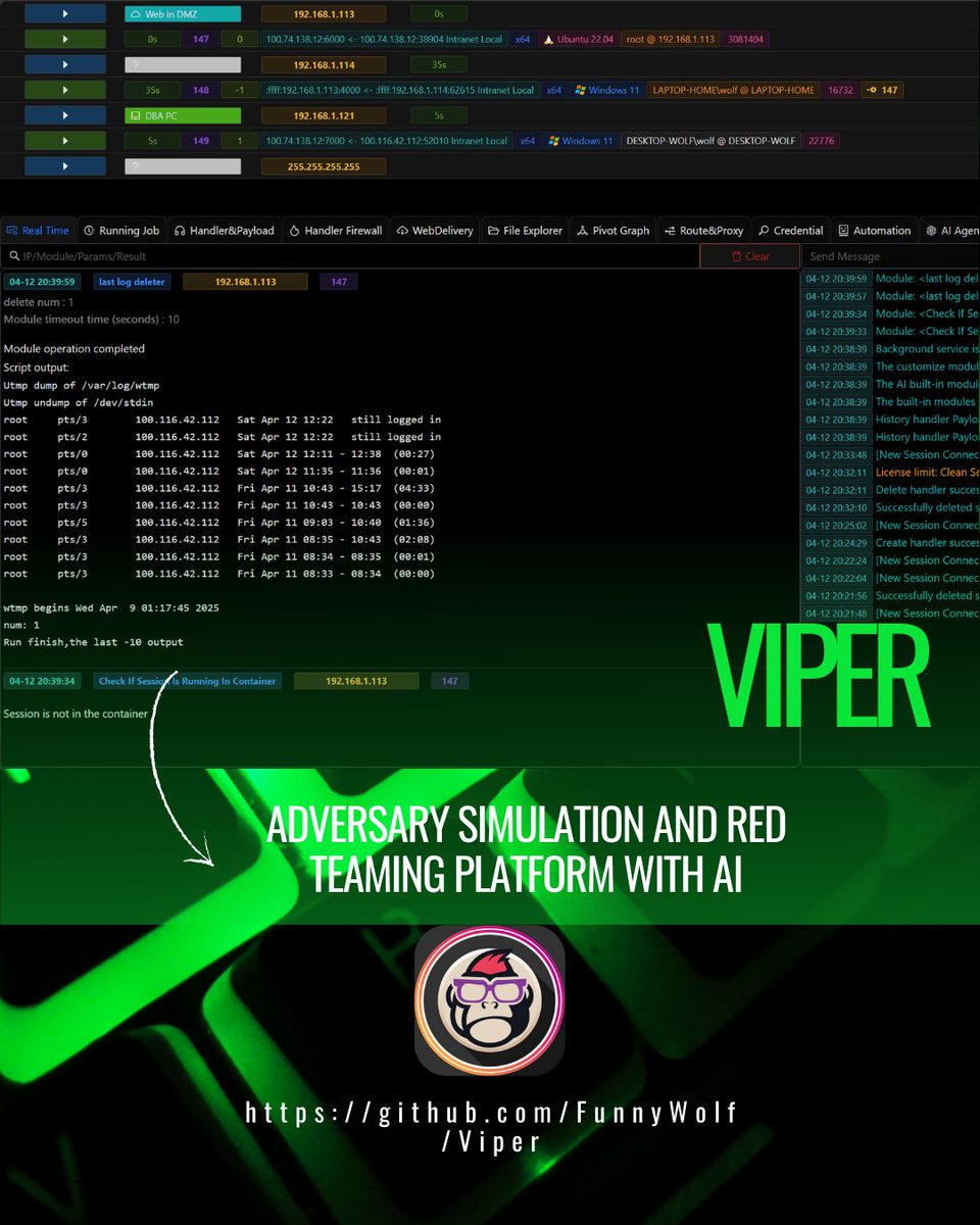 Viper, la alternativa gratuita y open-source a Cobalt Strike. Potencia tus operaciones Red Team con su agente LLM integrado, evasión de defensas y soporte multiplataforma.

🐍🤖 [#ViperC2 #HackingEtico #RedTeam #Ciberseguridad #IA #LLM #AI #EquipoRojo]