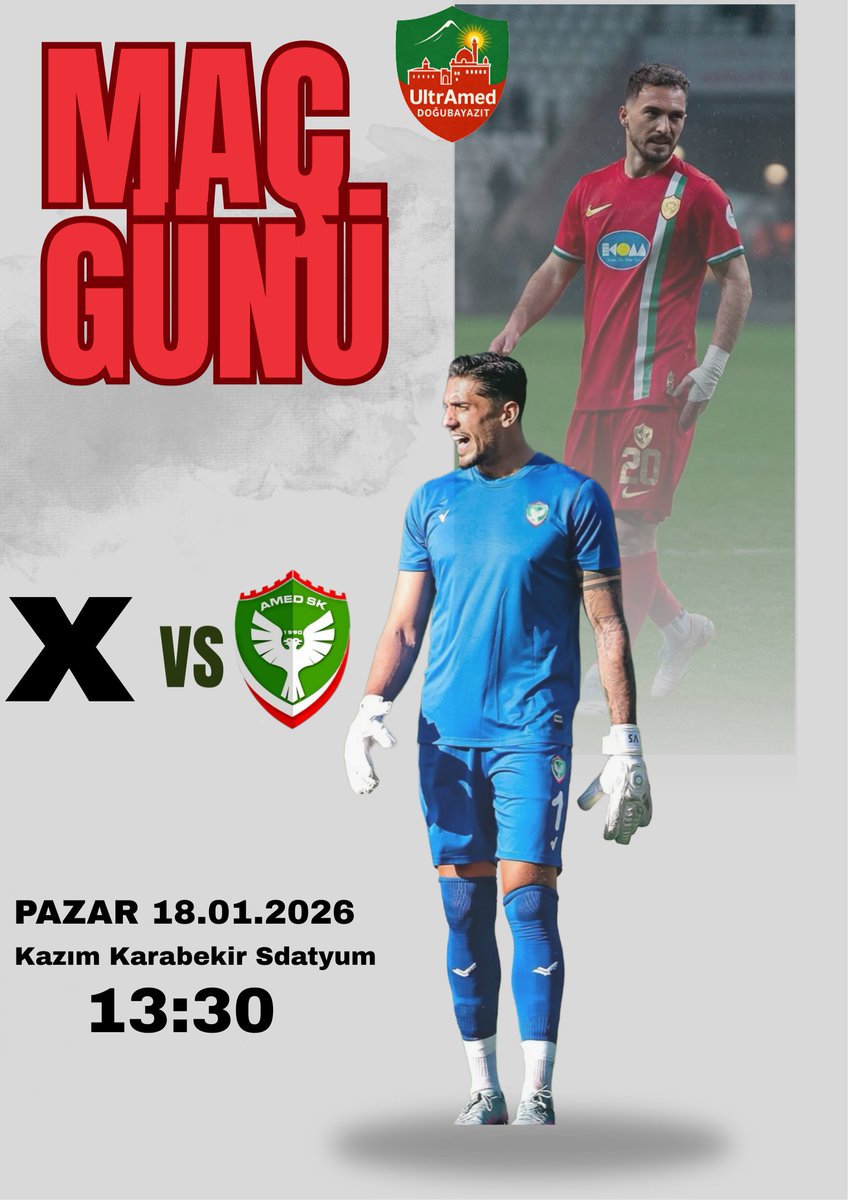 📢 MAÇ GÜNÜ 
🆚 X TAKIM 
🏟️ KAZIM KARABEKİR SDATYUM 
⏱️ 13:30
#amedspor #ultramed #ultramedoğubayazıt #ultramedbazîd