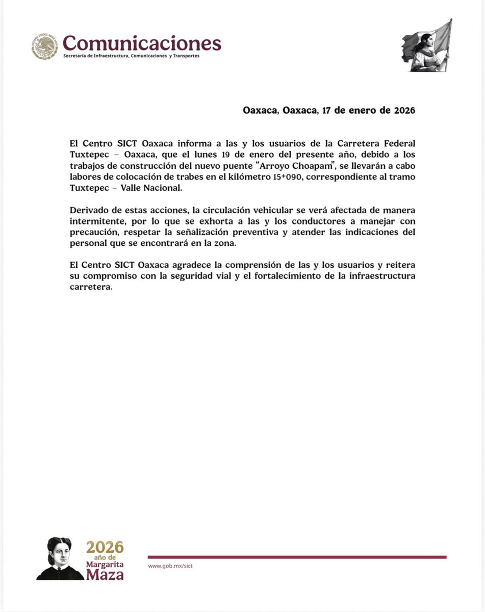 🚧 Aviso Importante| Centro SICT Oaxaca