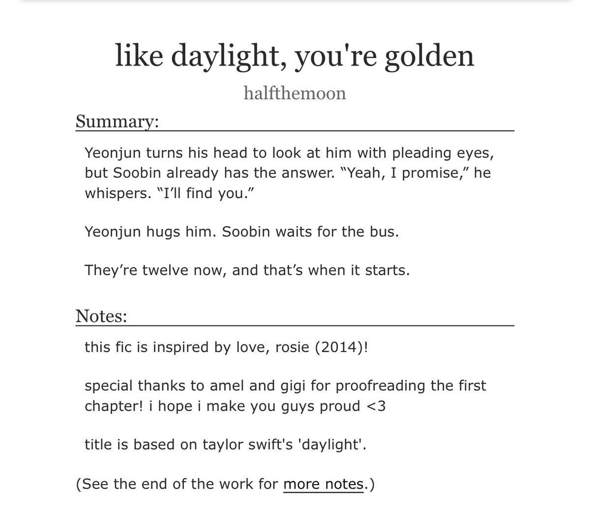 zzznsante's tweet image. your telescope and my earth series by halfthemoon

"Who wouldn't want you ?"

I legit think this needs to mandatory read when you enter the fandom. It changed my world 6 years ago and it still makes my chest ache.

archiveofourown.org/series/2251886