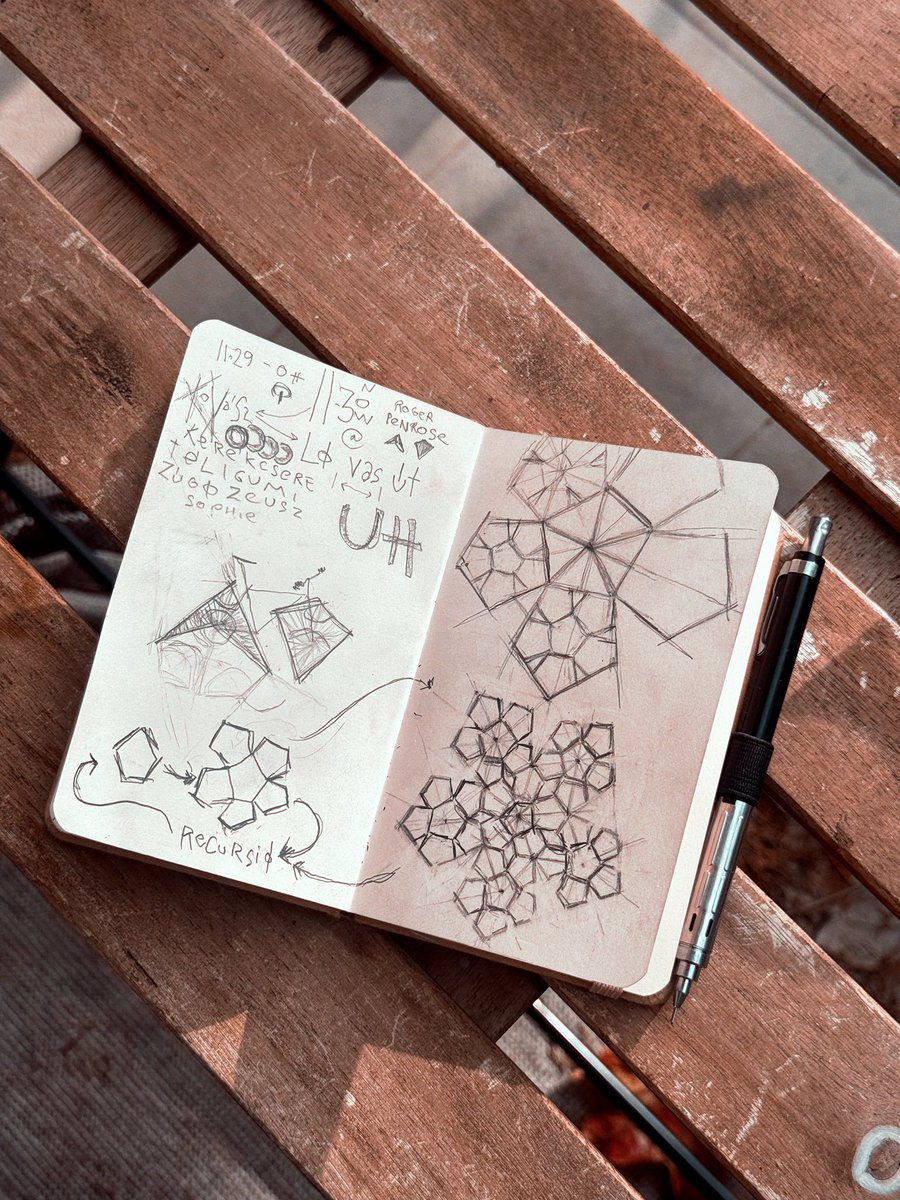 d_ni31's tweet photo. Penrose tiling, the beautiful exception to the 17 wallpaper groups - day 17

came across a lecture by Roger Penrose and his aperiodic tilings (first explored by Kepler an eerily similar pattern in the 1619)

#genuary #genuary2026 #genuary17 https://t.co/4HKqk65egk